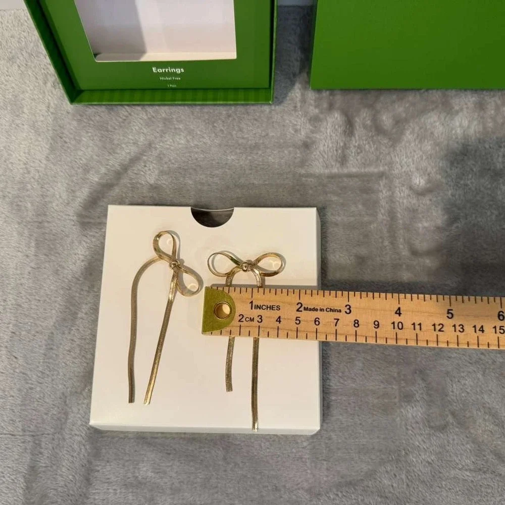 Kate‎ Spade New York Gold Bow Snake Chain Tassel Drop Dangle Earrings Brand New
